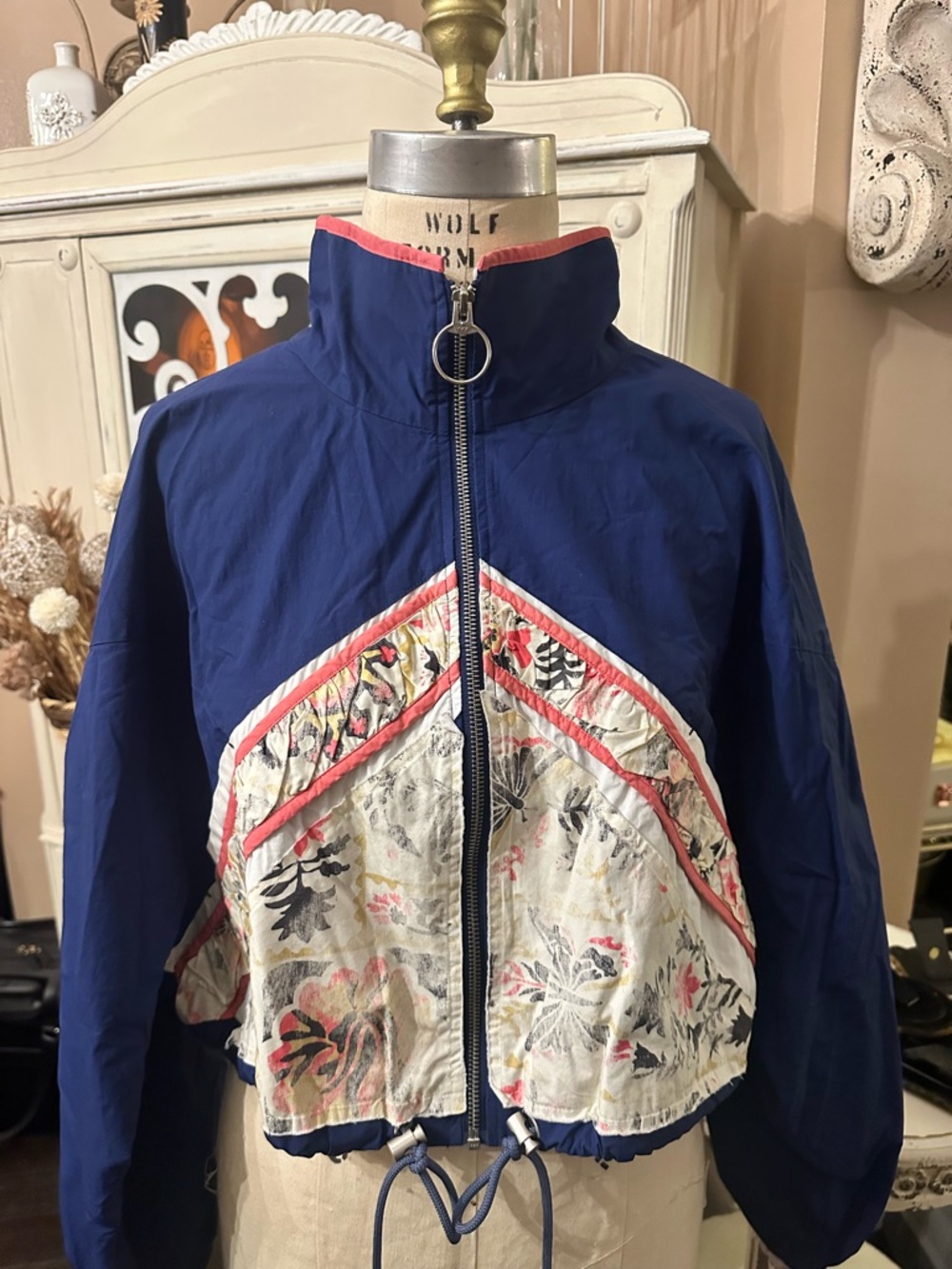 We The Free Navy Floral-Panel Cropped Bomber Jacket - Picture 5 of 12